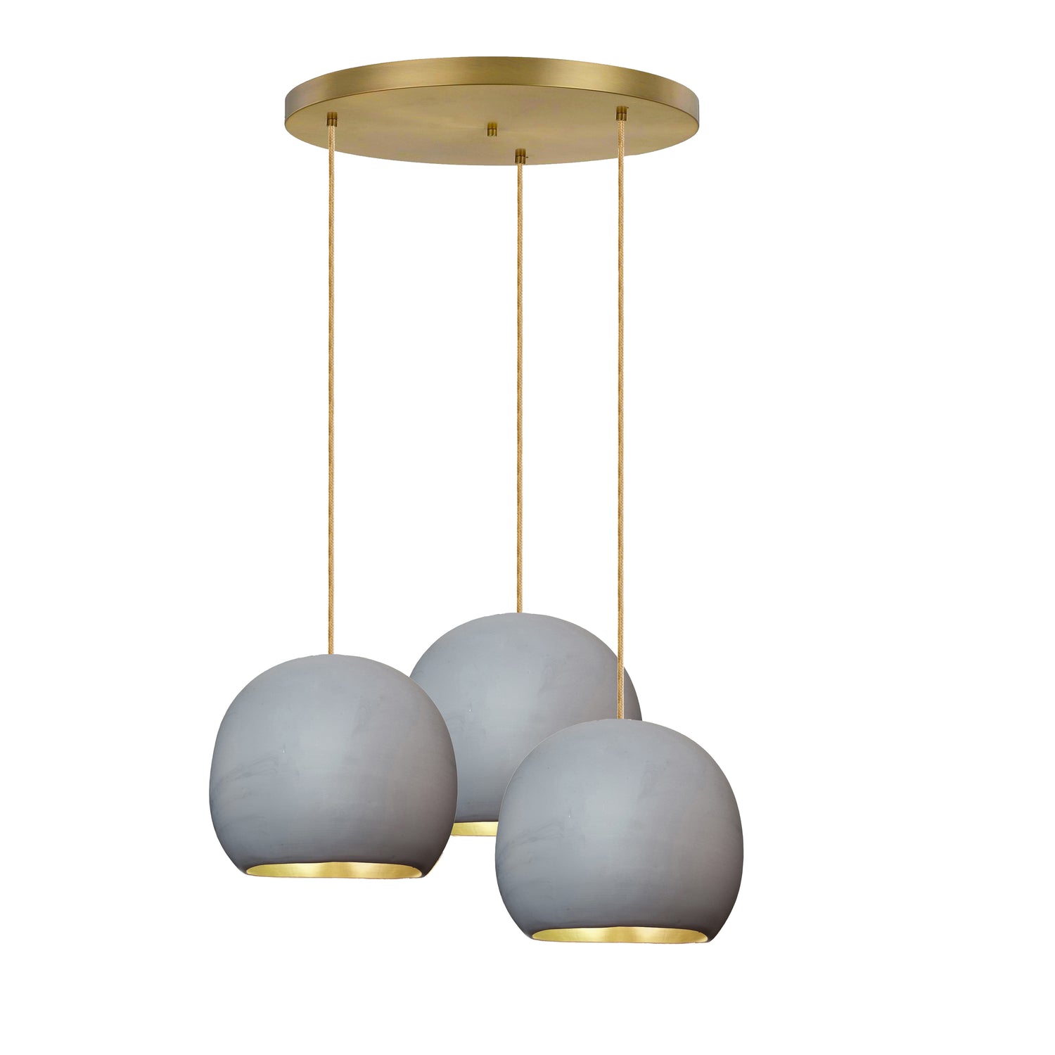 12&quot; Large Grey Clay &amp; Brass Leaf Globe Stagger 3 Light Chandelier
