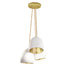 7" Matte White & Brass Leaf Clay 3 Pendant Light Chandelier- Black Cord Hammers and Heels