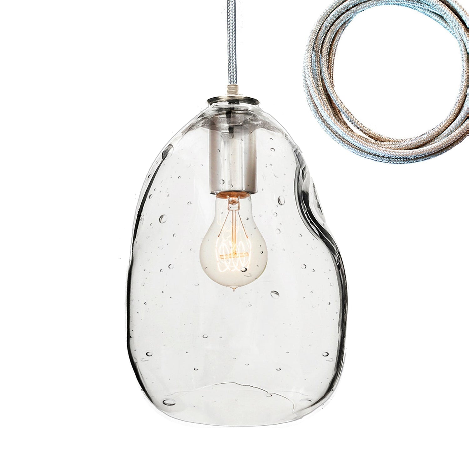 Seedy Bubble Hand Blown Glass and Stagger 5 Light Chandelier