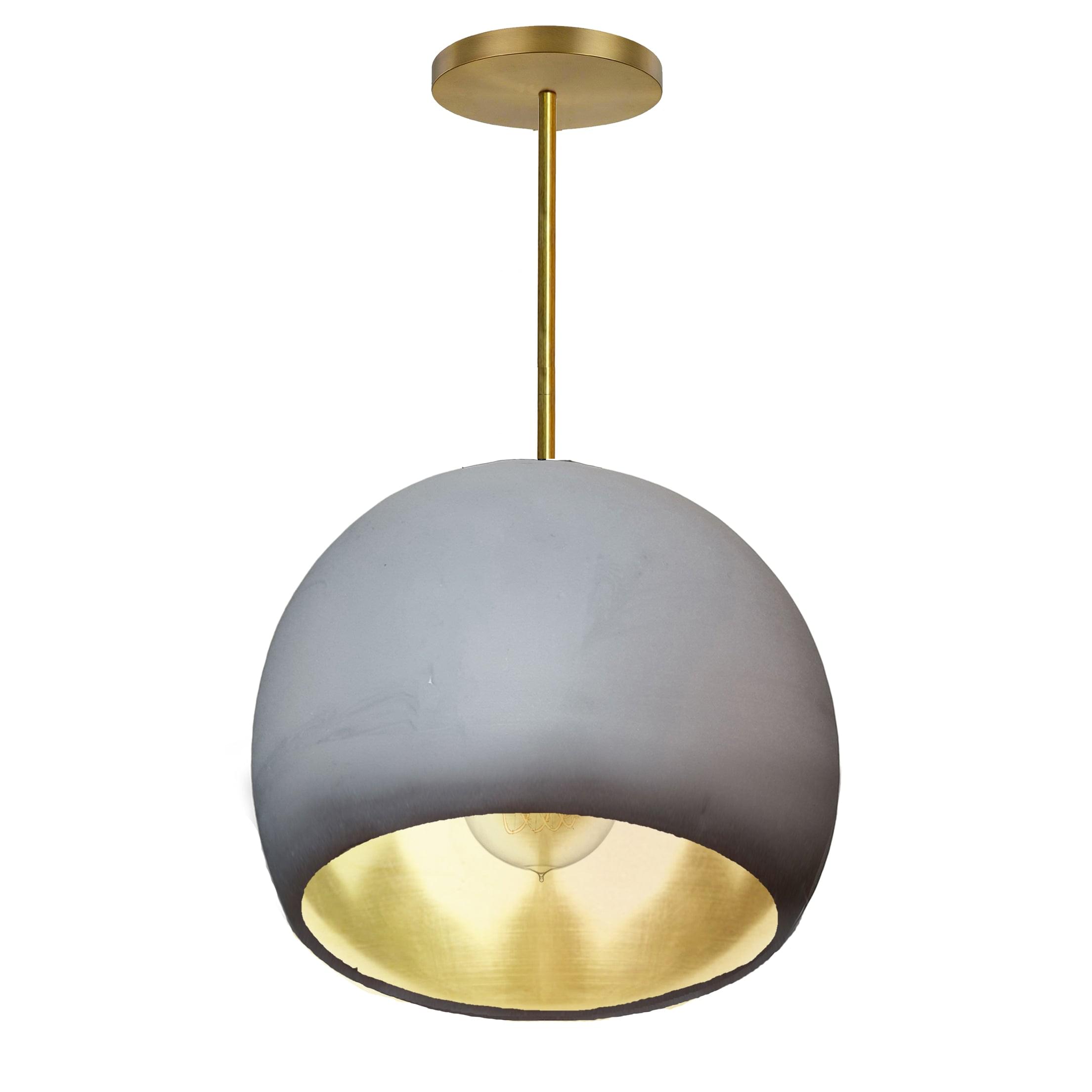 12&quot; Matte Black &amp; Brass Leaf Clay Pendant Light- Brass Downrod Hammers and Heels