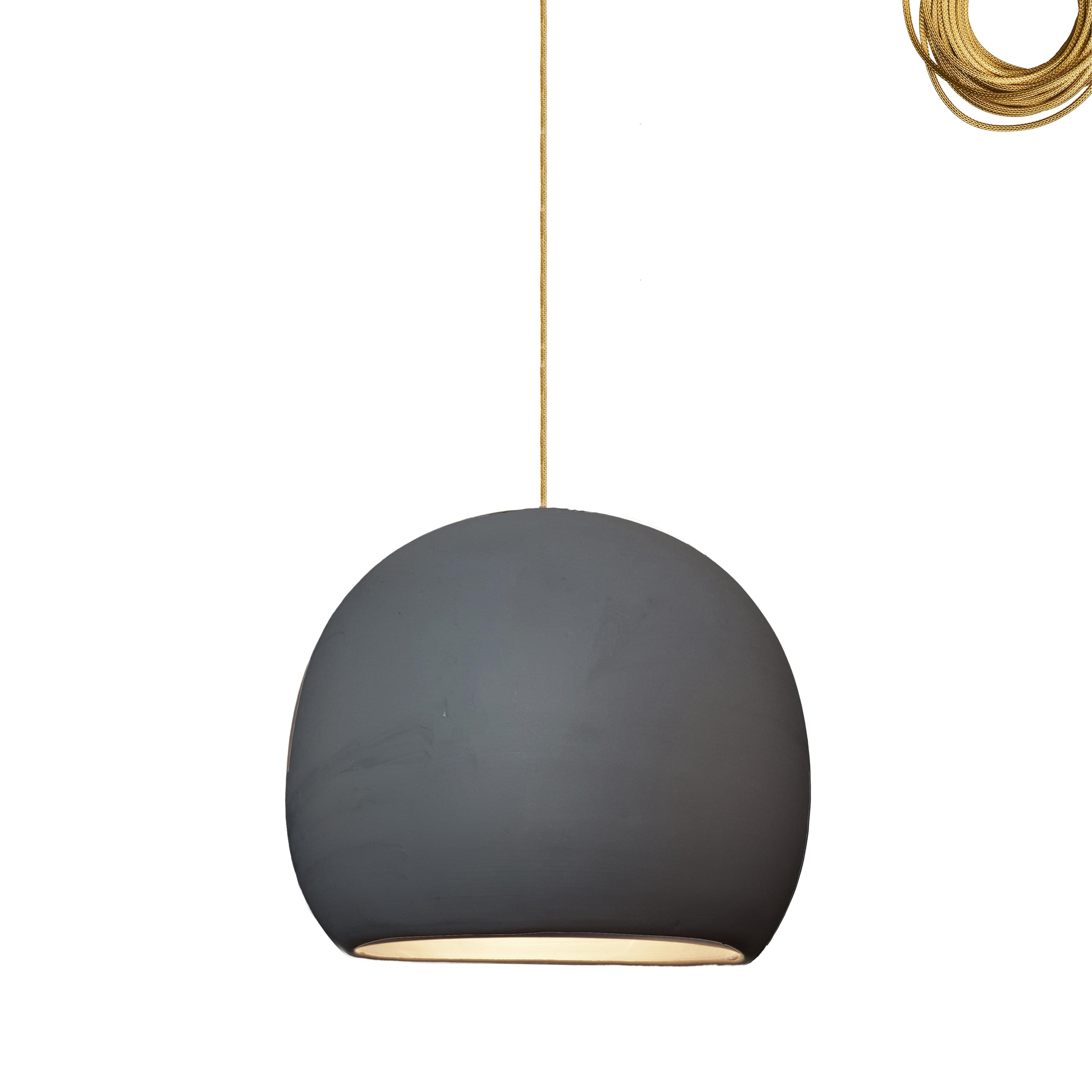 12&quot; Matte Black Porcelain Globe Pendant Light - Brass Cord Hammers and Heels