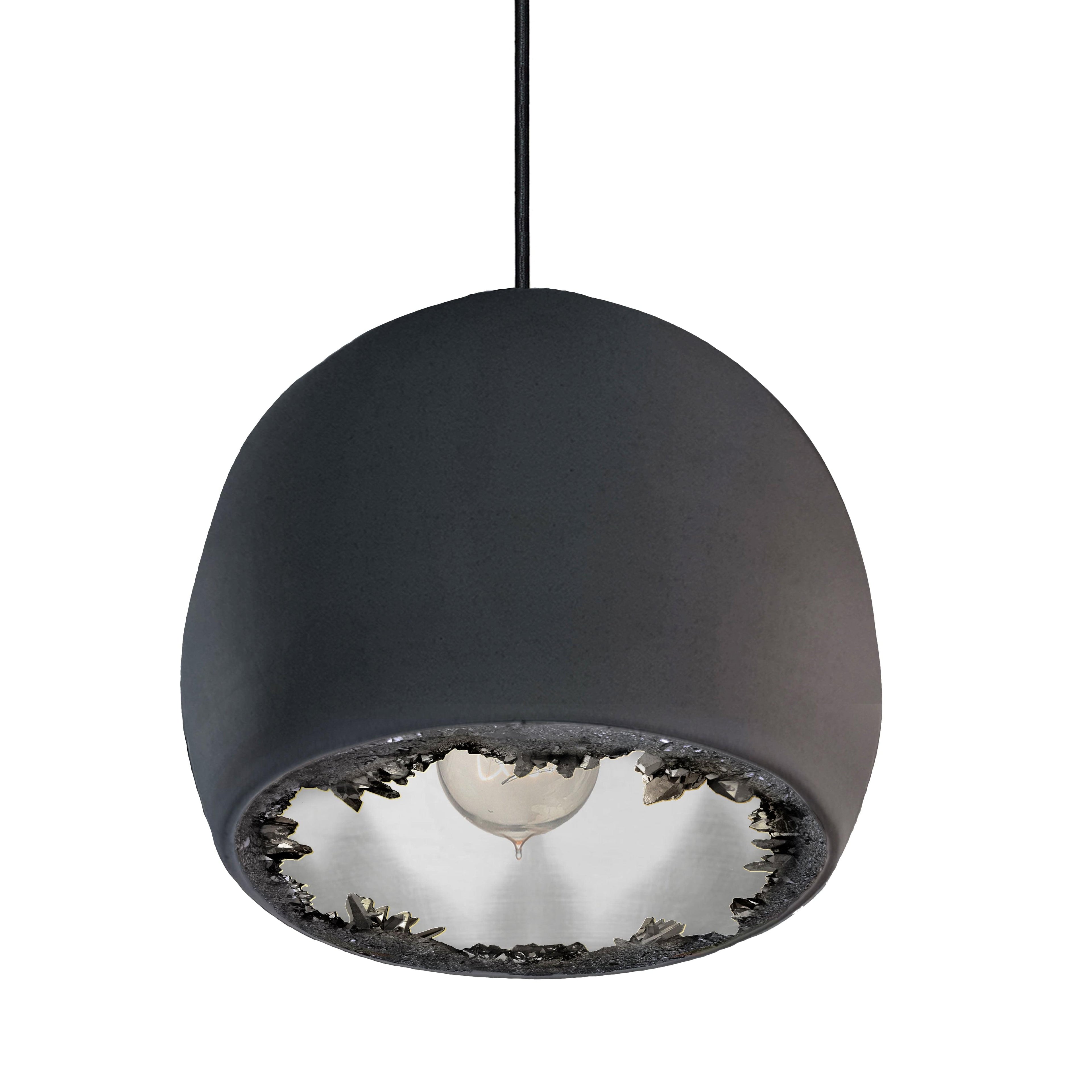 12&quot; Matte Black &amp; Silver Geode Crystal Pendant Light- Black Cord Hammers and Heels