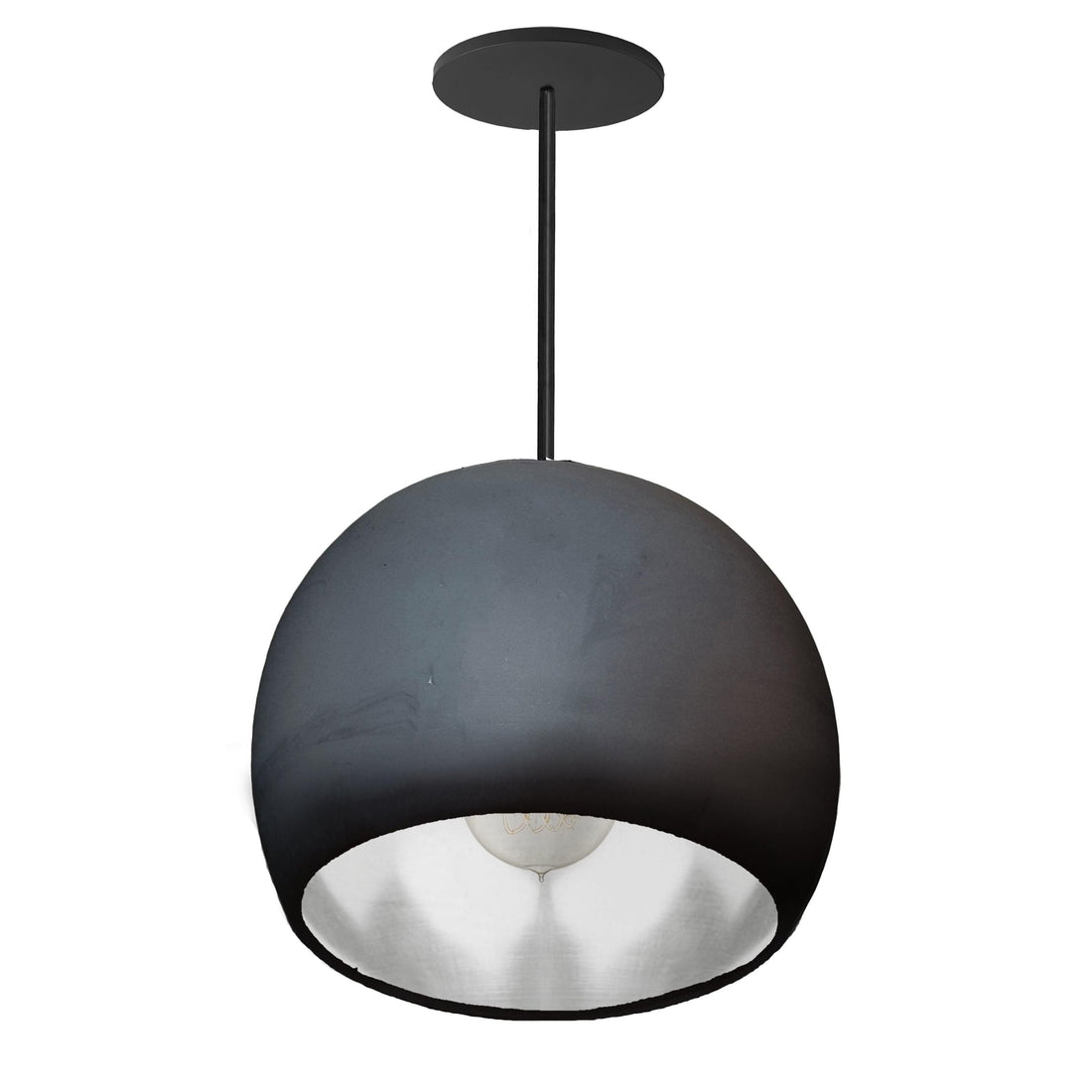 12&quot; Matte Black &amp; Silver Leaf Clay Pendant Light- Black Downrod Hammers and Heels