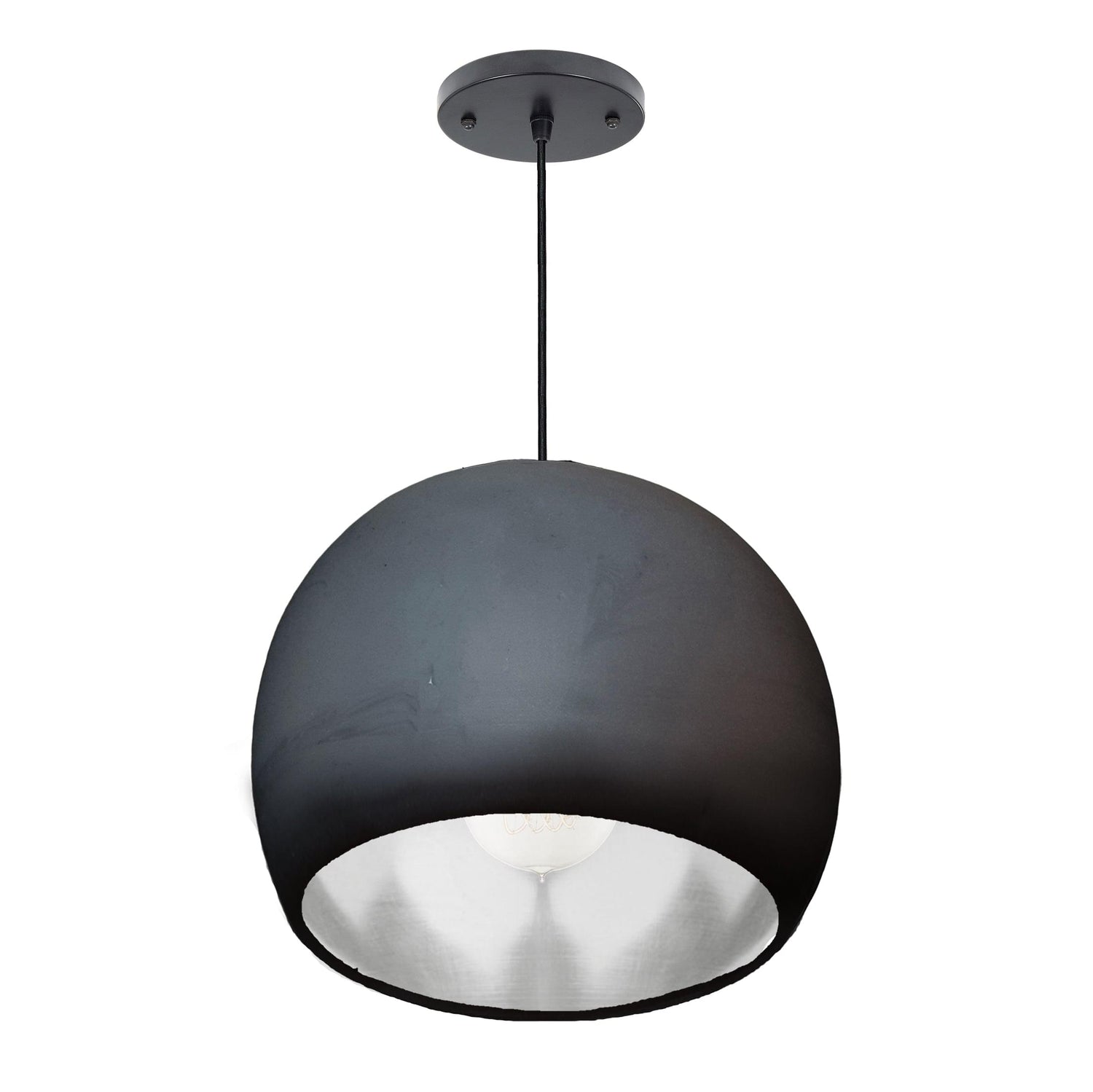 12&quot; Matte Black &amp; Silver Leaf Clay Pendant Light Hammers and Heels