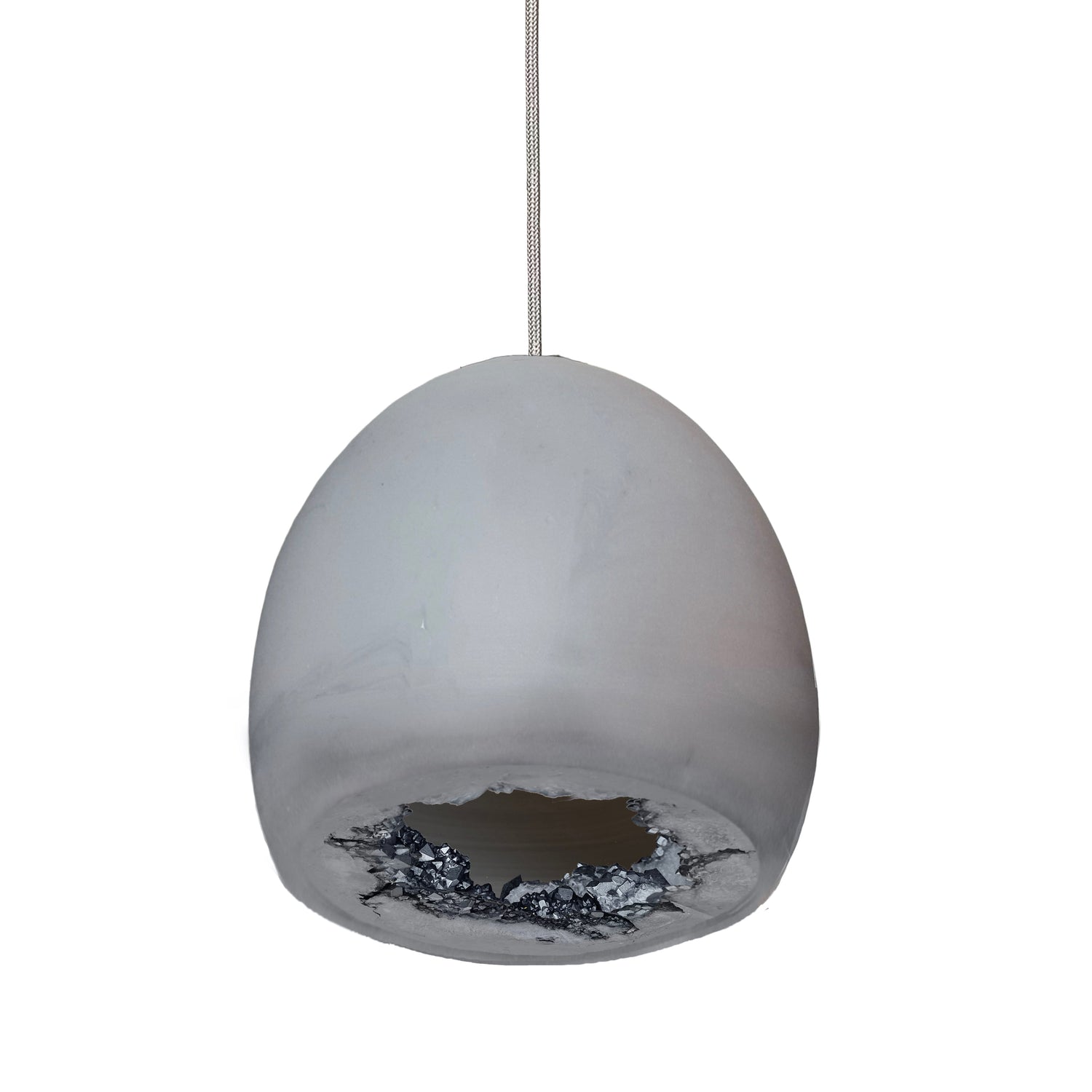 12&quot; Matte Grey Geode Crystal Pendant Light- Black Cord Hammers and Heels