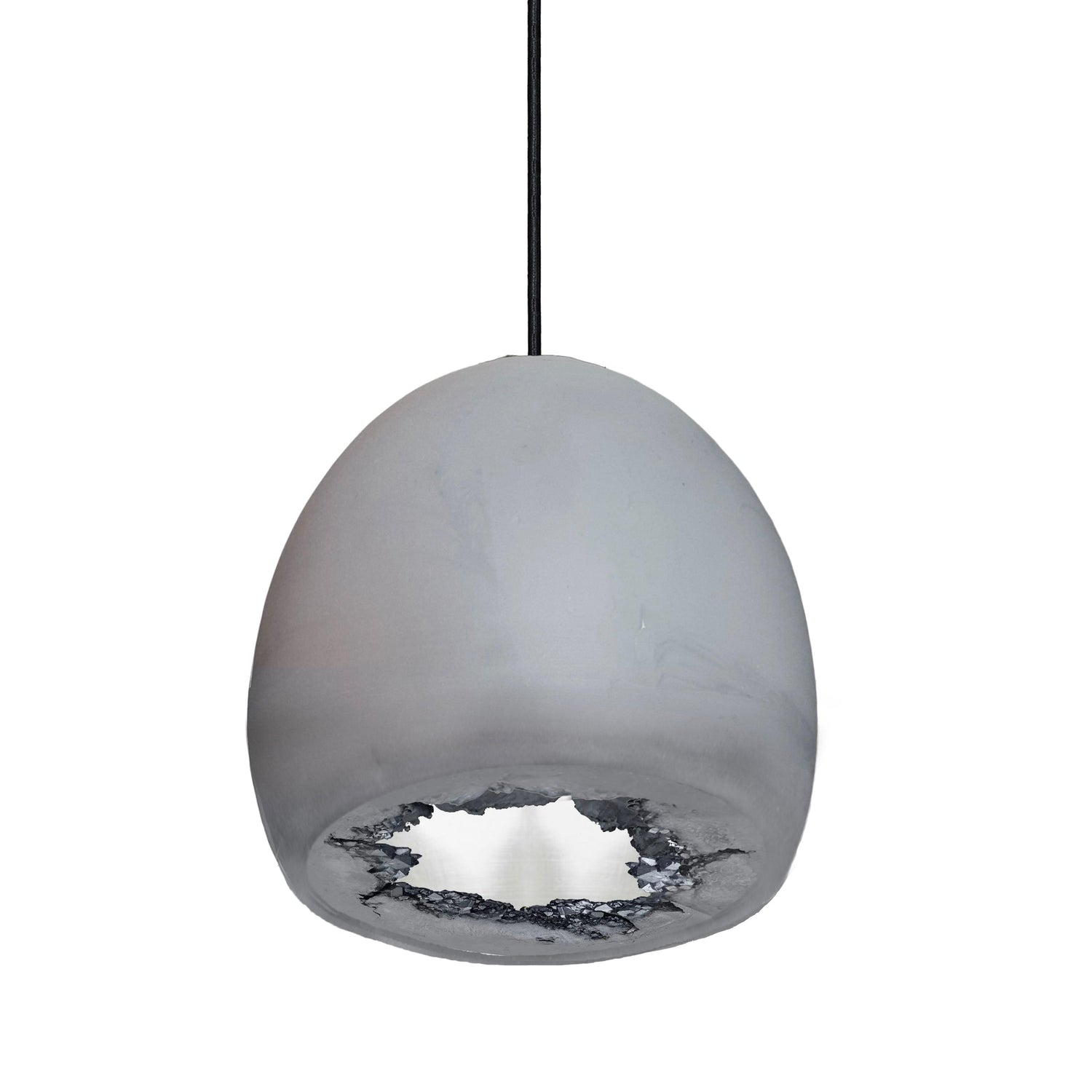 12&quot; Matte Grey &amp; Silver Geode Crystal Pendant Light- Black Cord Hammers and Heels