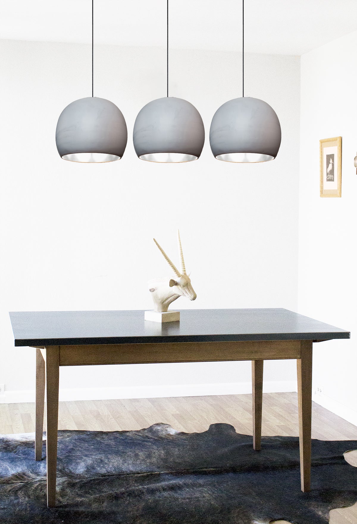 12&quot; Matte Grey &amp; Silver Leaf Clay Pendant Light- Black Downrod Hammers and Heels