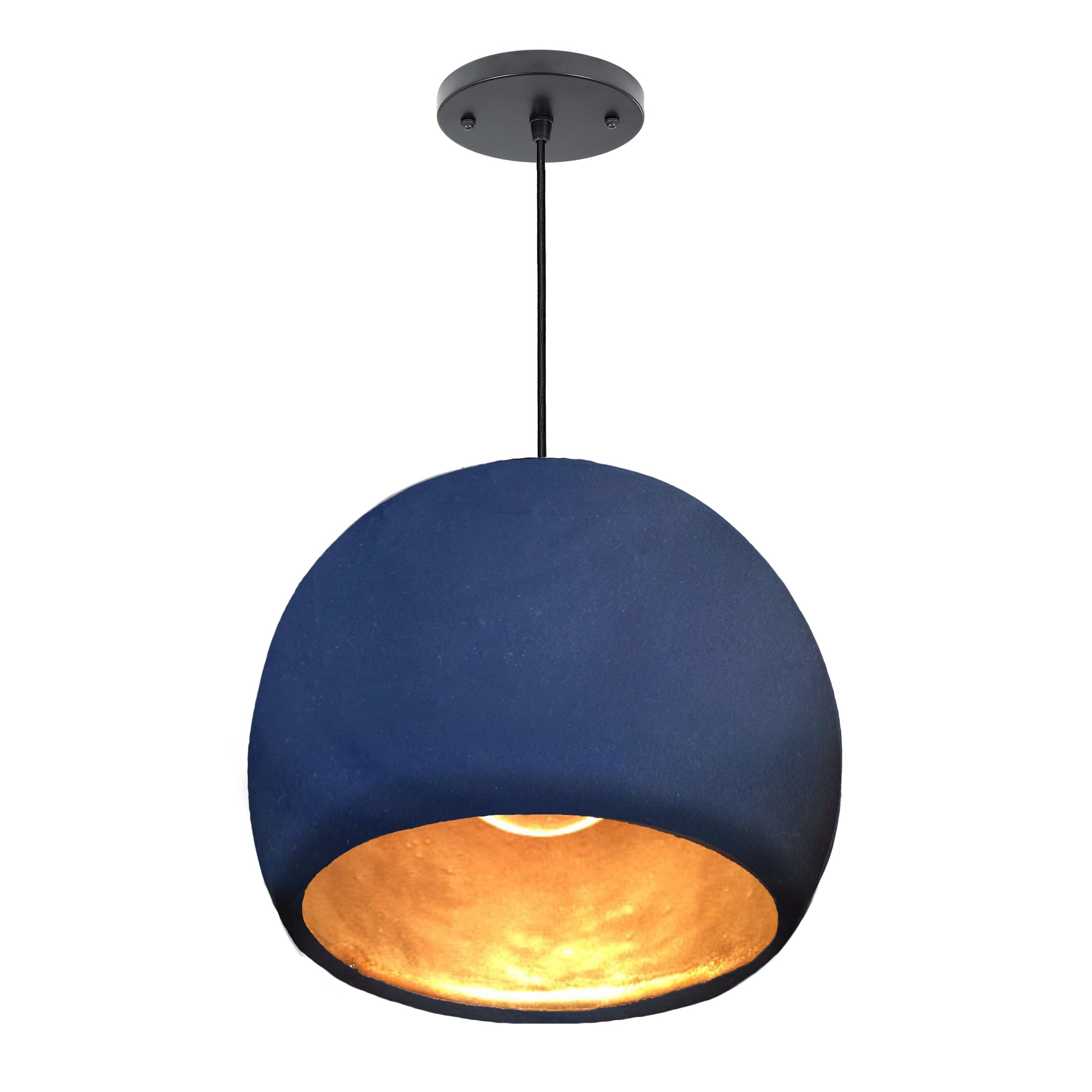 12&quot; Matte Indigo &amp; Brass Leaf Clay Pendant Light Hammers and Heels