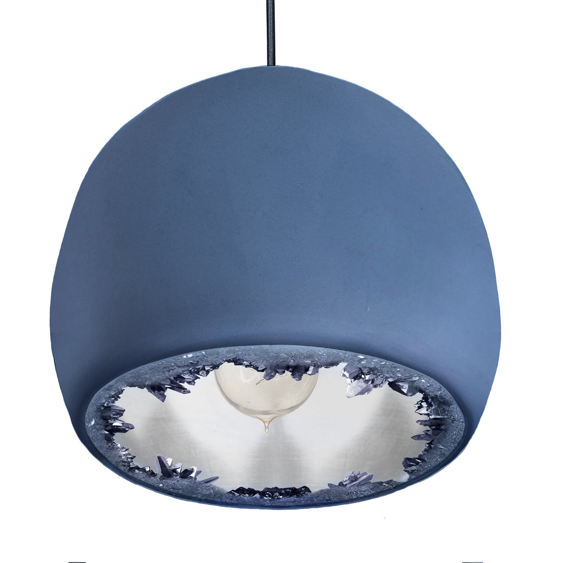 12&quot; Matte Indigo &amp; Silver Geode Crystal Pendant Light Hammers and Heels
