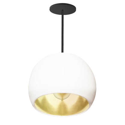 12&quot; Matte White &amp; Brass Leaf Clay Pendant Light- Black Downrod Hammers and Heels
