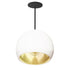 12" Matte White & Brass Leaf Clay Pendant Light- Black Downrod Hammers and Heels
