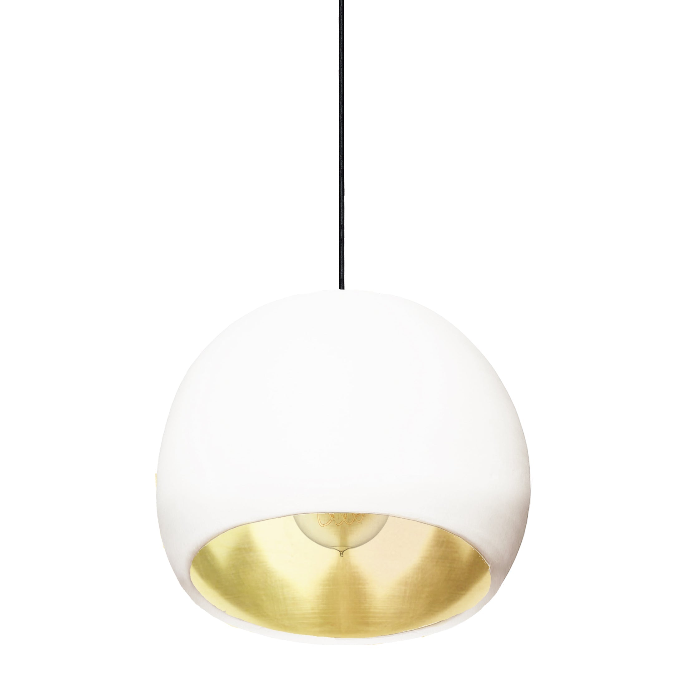 12&quot; Matte White &amp; Brass Leaf Clay Pendant Light Hammers and Heels