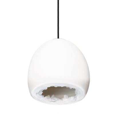 12&quot; Matte White Geode Crystal Pendant Light- Black Cord Hammers and Heels