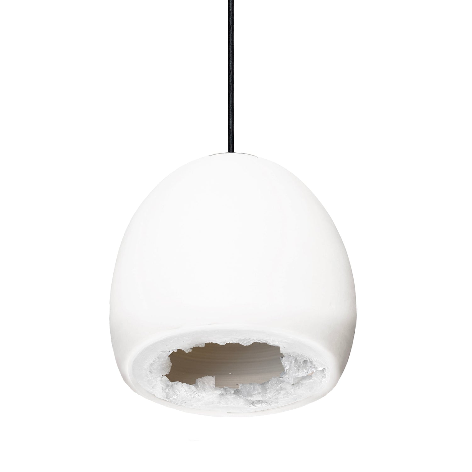 12&quot; Matte White Geode Crystal Pendant Light- Black Cord Hammers and Heels