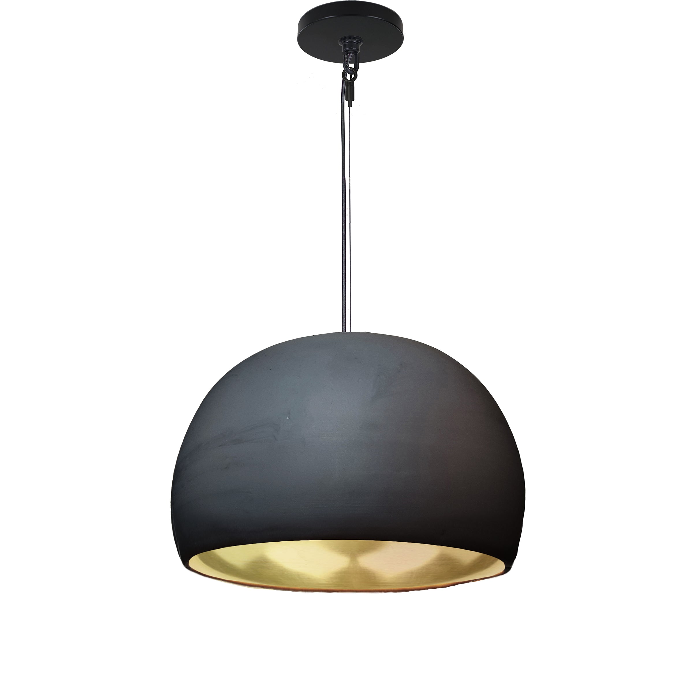 16&quot; Matte Black &amp; Brass Leaf Clay Pendant Light Hammers and Heels