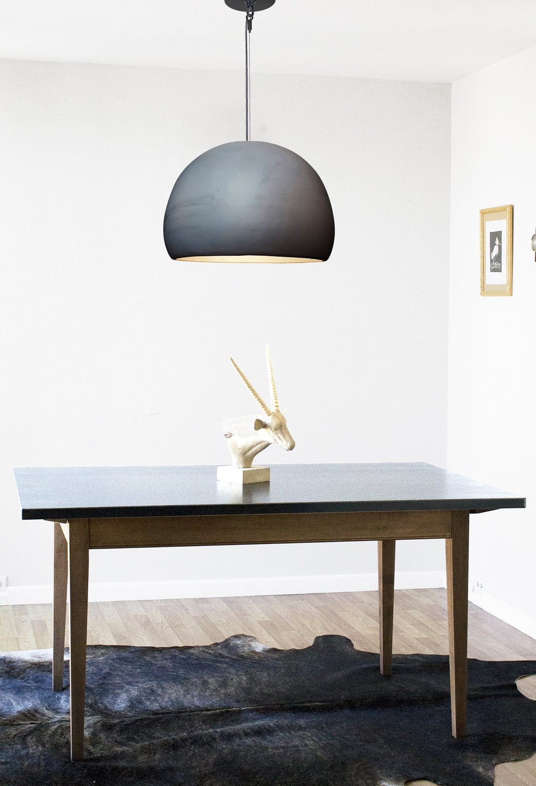 16&quot; Matte Black Porcelain Globe Pendant Light - Brass Cord Hammers and Heels