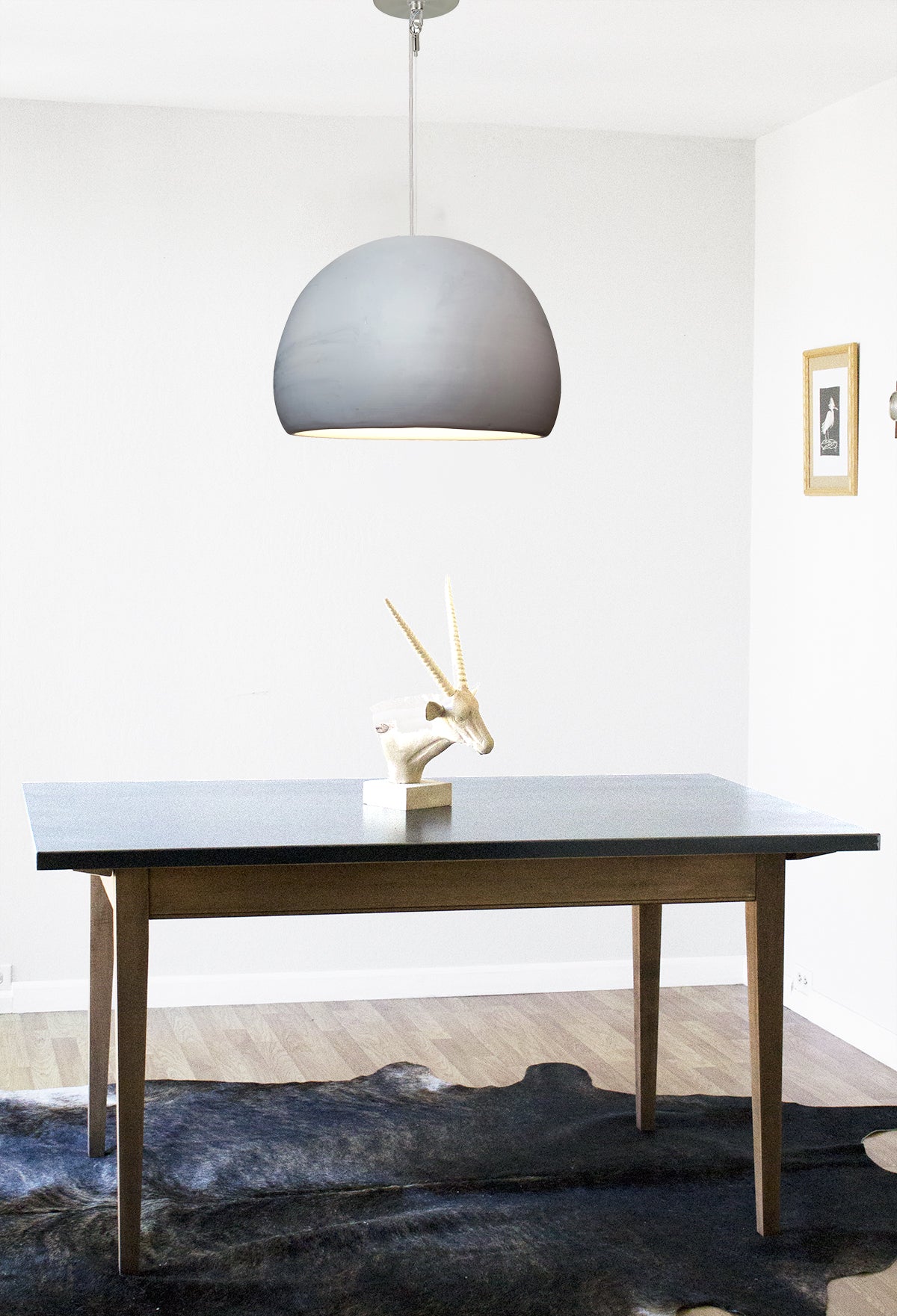 16&quot; Matte Grey Porcelain Globe Pendant Light - Black Cord Hammers and Heels