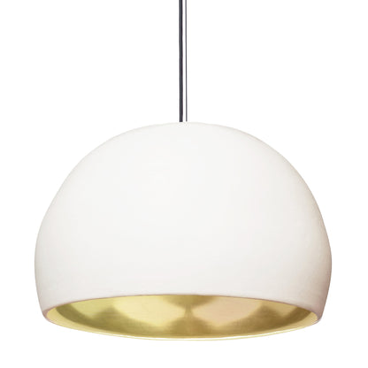 16&quot; Matte White &amp; Brass Leaf Clay Pendant Light Hammers and Heels