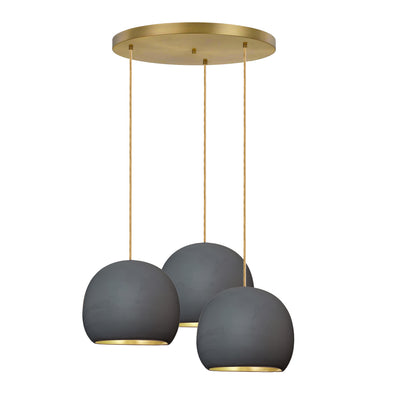 12&quot; Large Black Clay &amp; Brass Leaf Globe Stagger 3 Light Chandelier