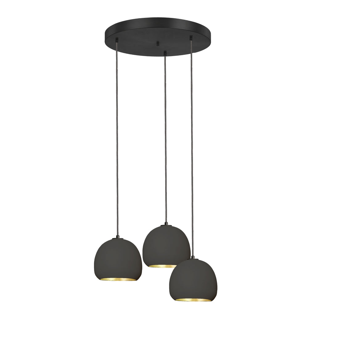 5&quot; Mini Black Clay &amp; Brass Leaf Stagger 3 Light Chandelier