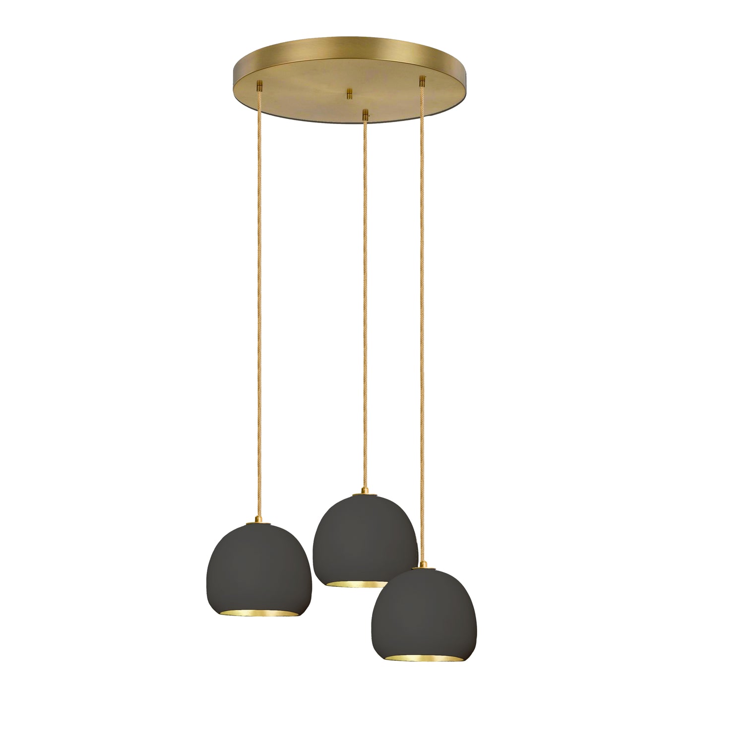 5&quot; Mini Black Clay &amp; Brass Leaf Stagger 3 Light Chandelier