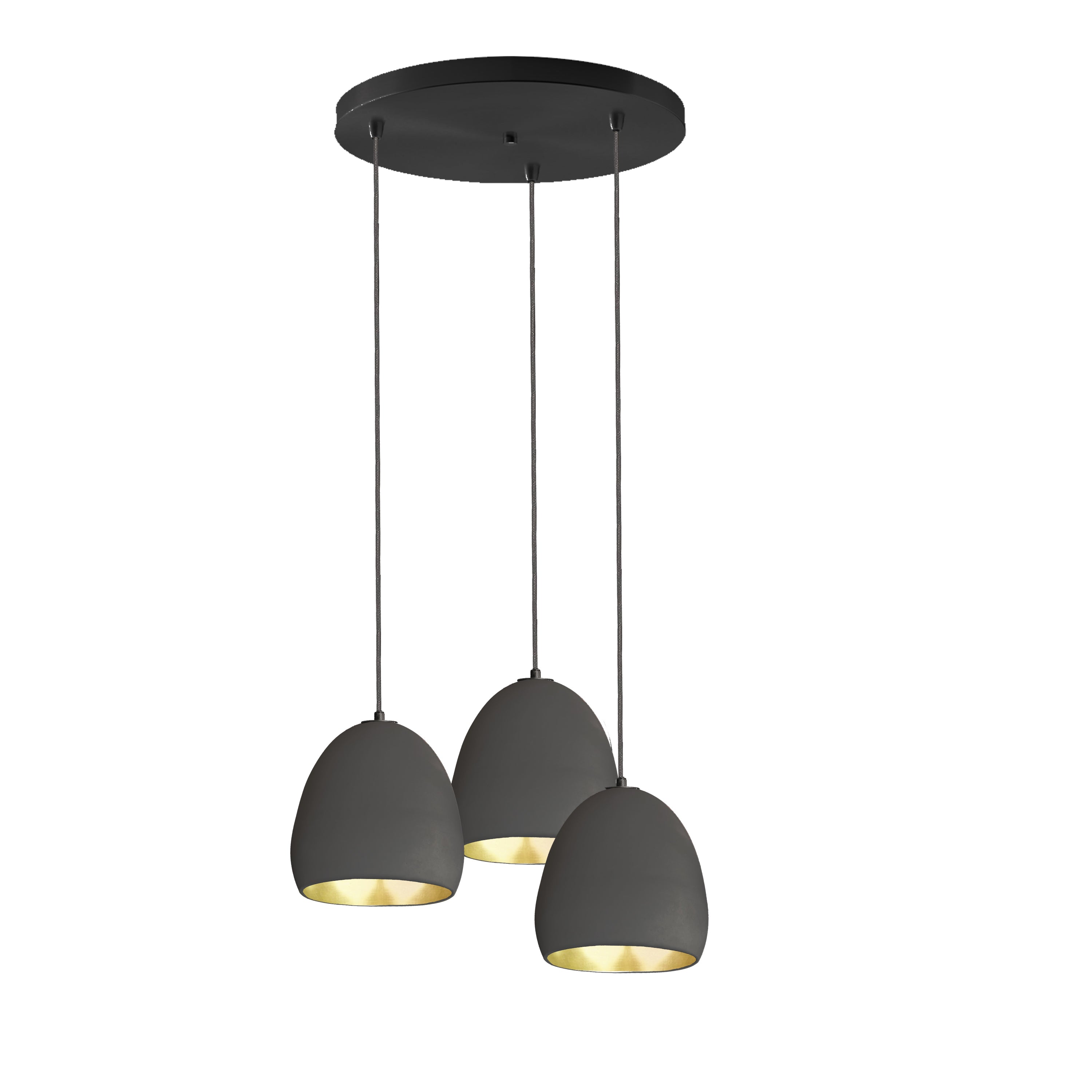 7&quot; Black Clay &amp; Brass Leaf Stagger 3 Light Chandelier