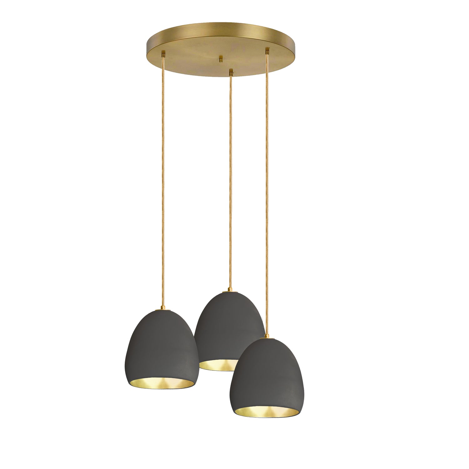 7&quot; Black Clay &amp; Brass Leaf Stagger 3 Light Chandelier