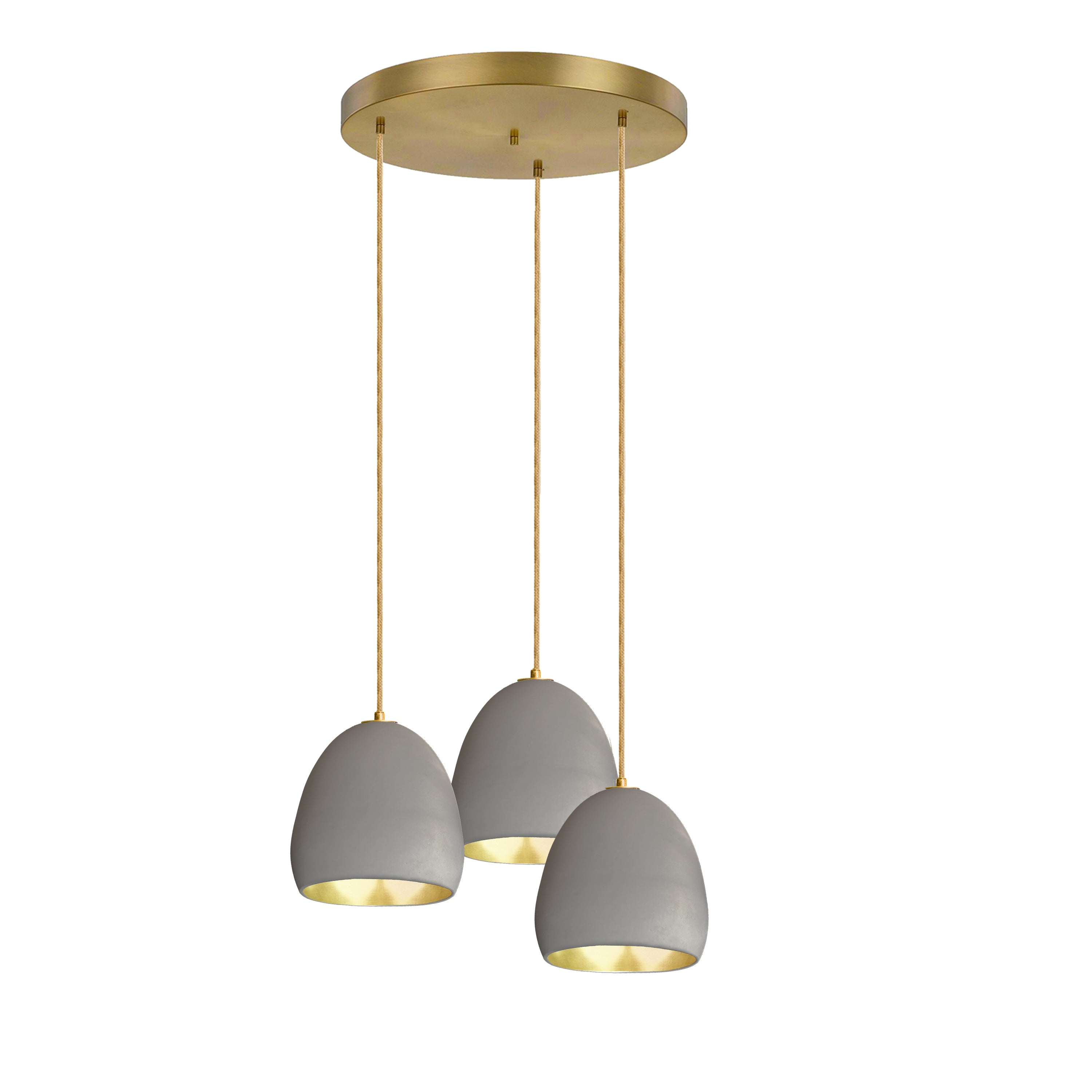 7&quot; Grey Clay &amp; Brass Leaf Stagger 3 Light Chandelier