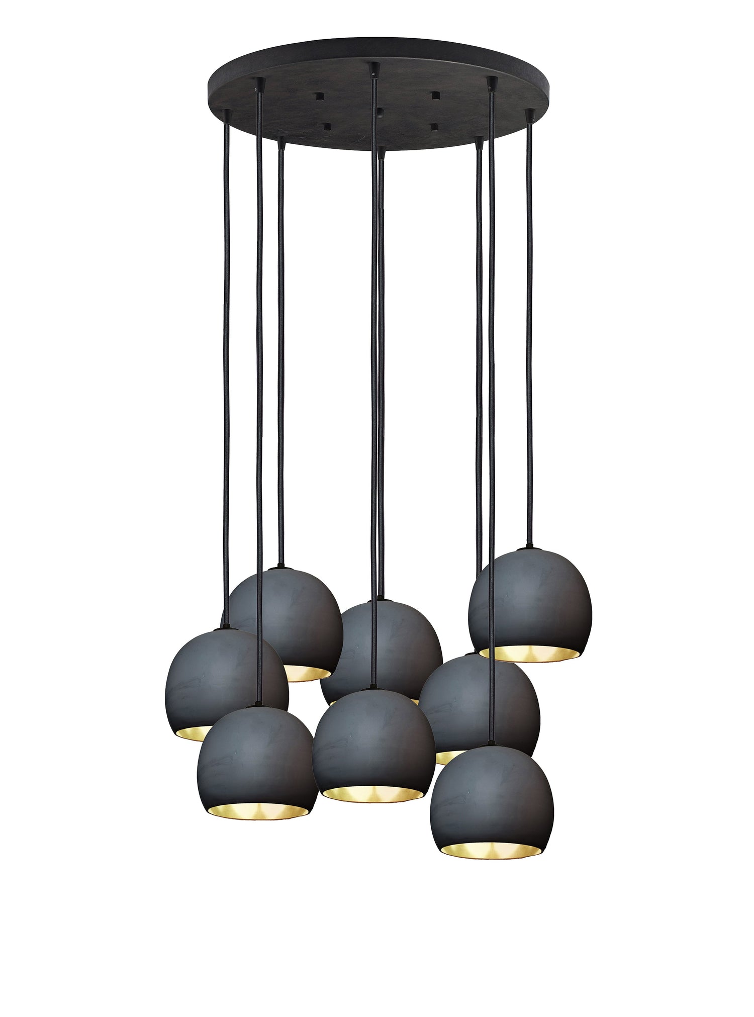 5&quot; Matte Black &amp; Brass Leaf Clay Multiple Stagger Pendant Chandelier Hammers and Heels