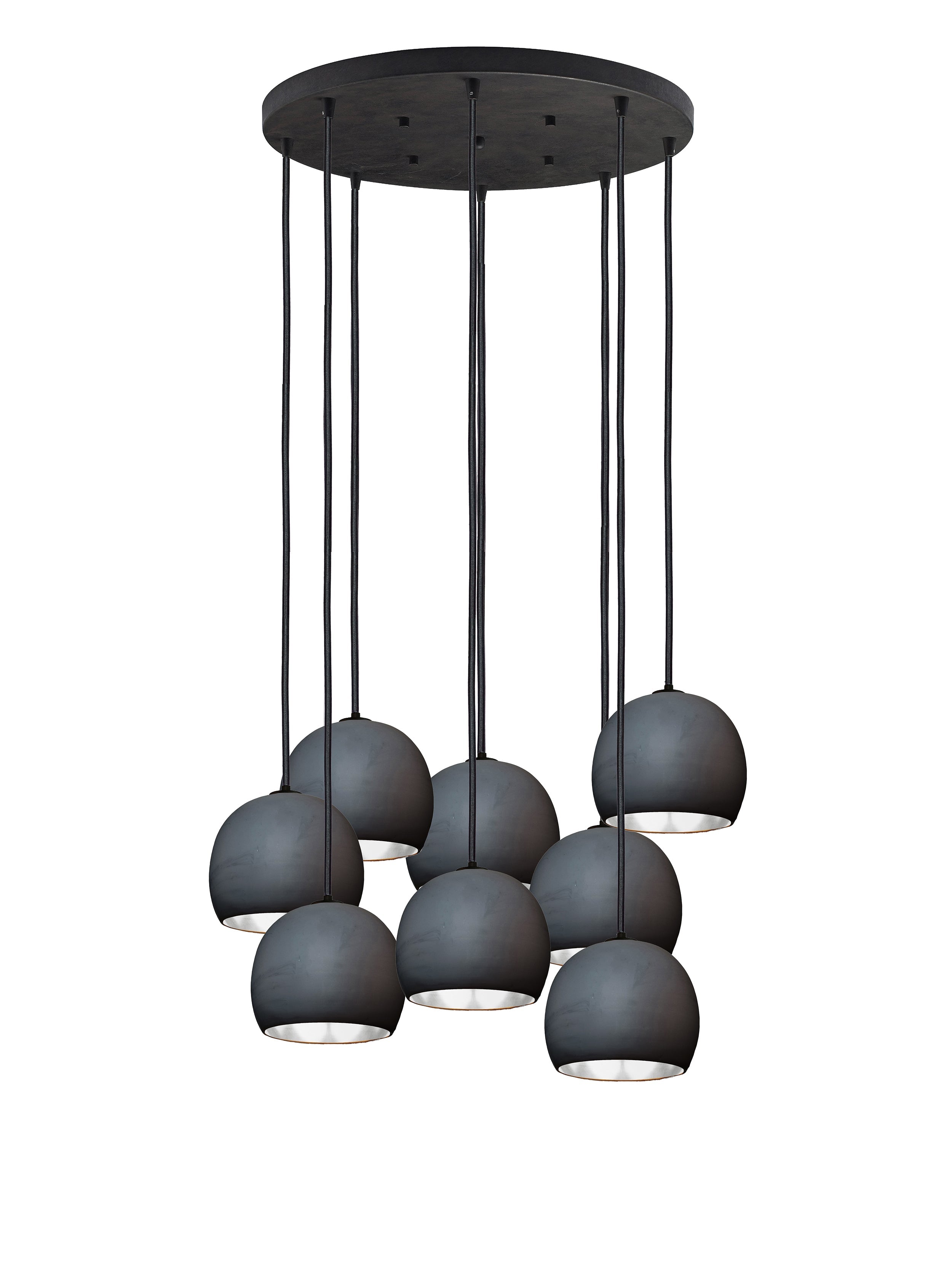 5&quot; Matte Black &amp; Silver Leaf Clay Multiple Stagger Pendant Chandelier Hammers and Heels