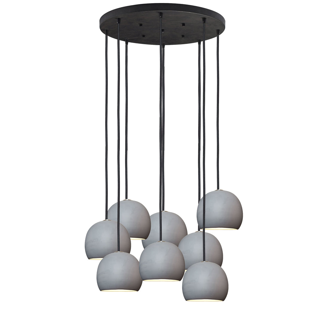 5&quot; Matte Grey Porcelain Staggered Chandelier- Black Cord Hammers and Heels