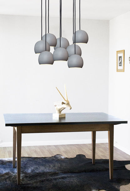 5&quot; Matte Grey Porcelain Staggered Chandelier- Black Cord Hammers and Heels