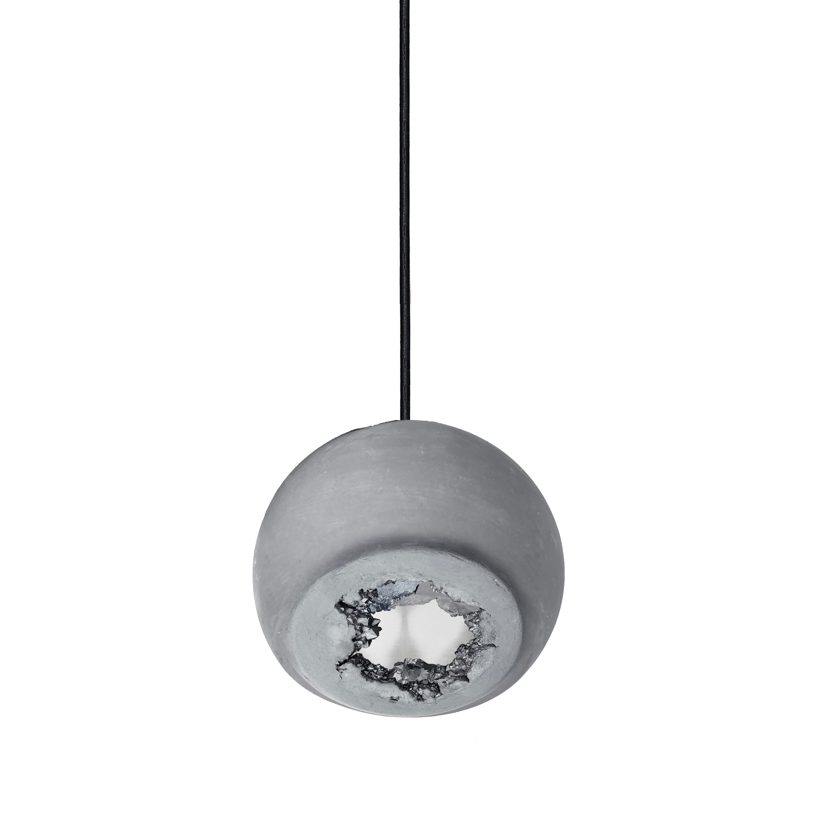 5&quot; Matte Grey &amp; Silver Geode Crystal Pendant Light- Black Cord Hammers and Heels