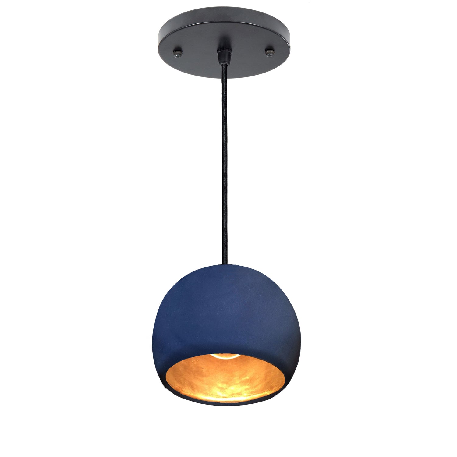 5&quot; Matte Indigo &amp; Brass Leaf Clay Pendant Light Hammers and Heels