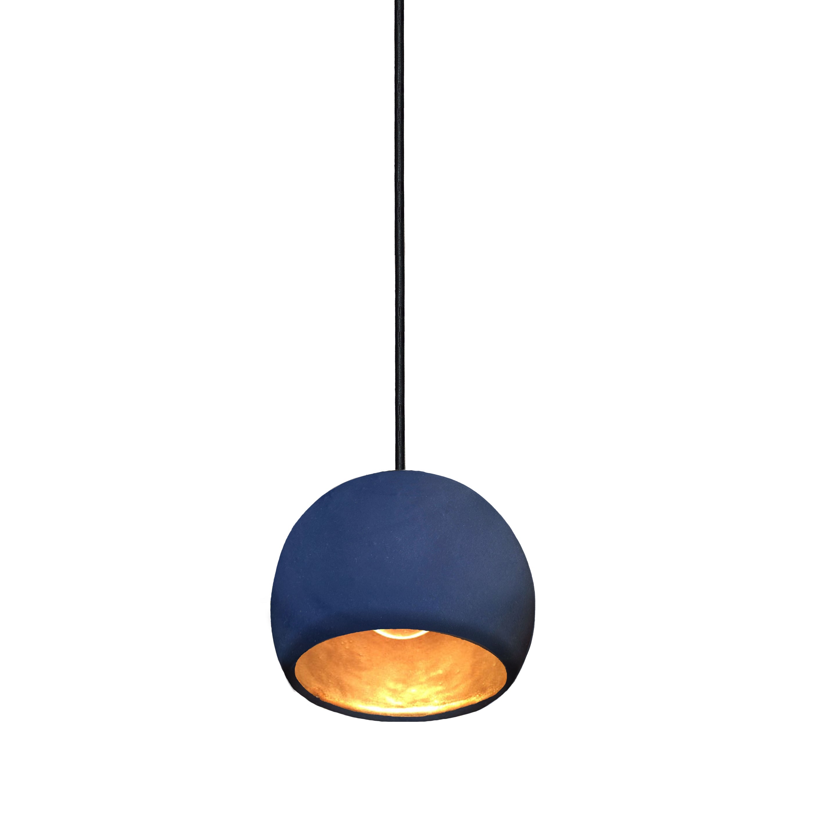 5&quot; Matte Indigo &amp; Brass Leaf Clay Pendant Light Hammers and Heels