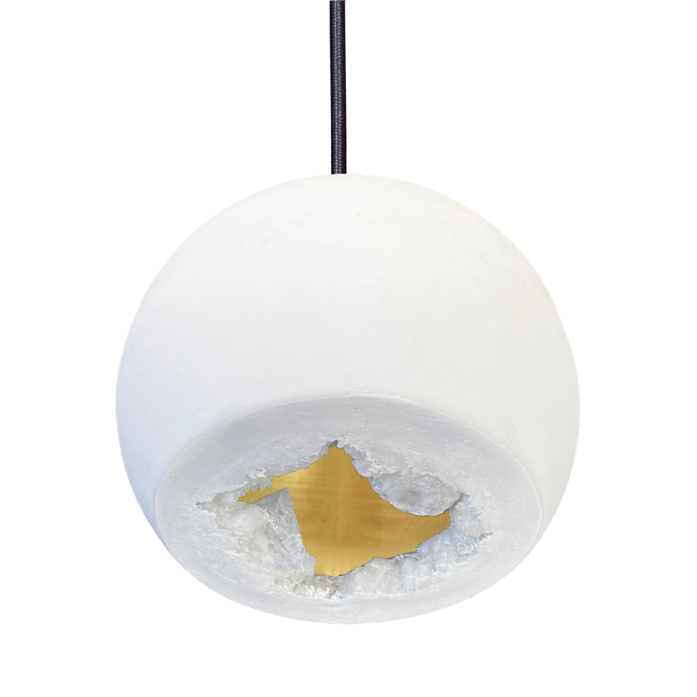 5&quot; Matte White &amp; Brass Geode Crystal Pendant Light- Black Cord Hammers and Heels