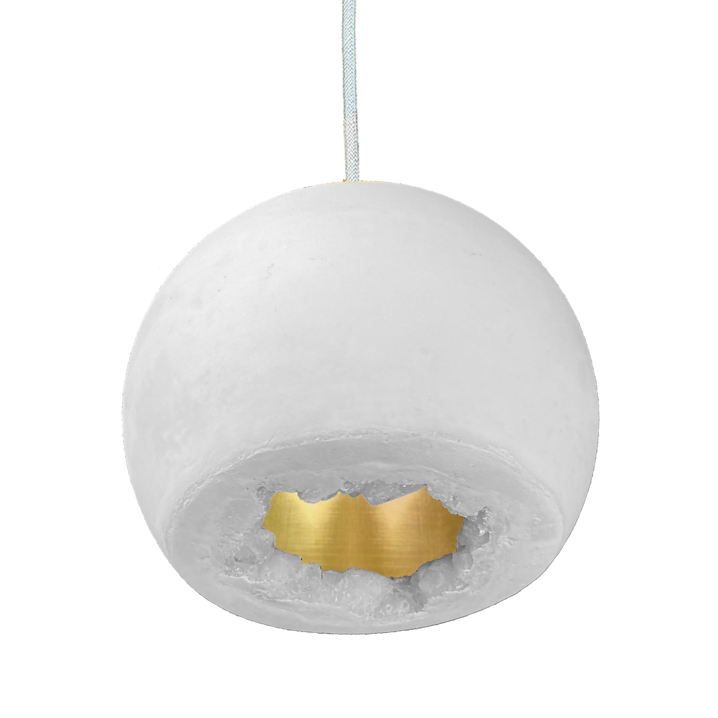 5&quot; Matte White &amp; Brass Geode Crystal Stagger Chandelier- White Cord Hammers and Heels