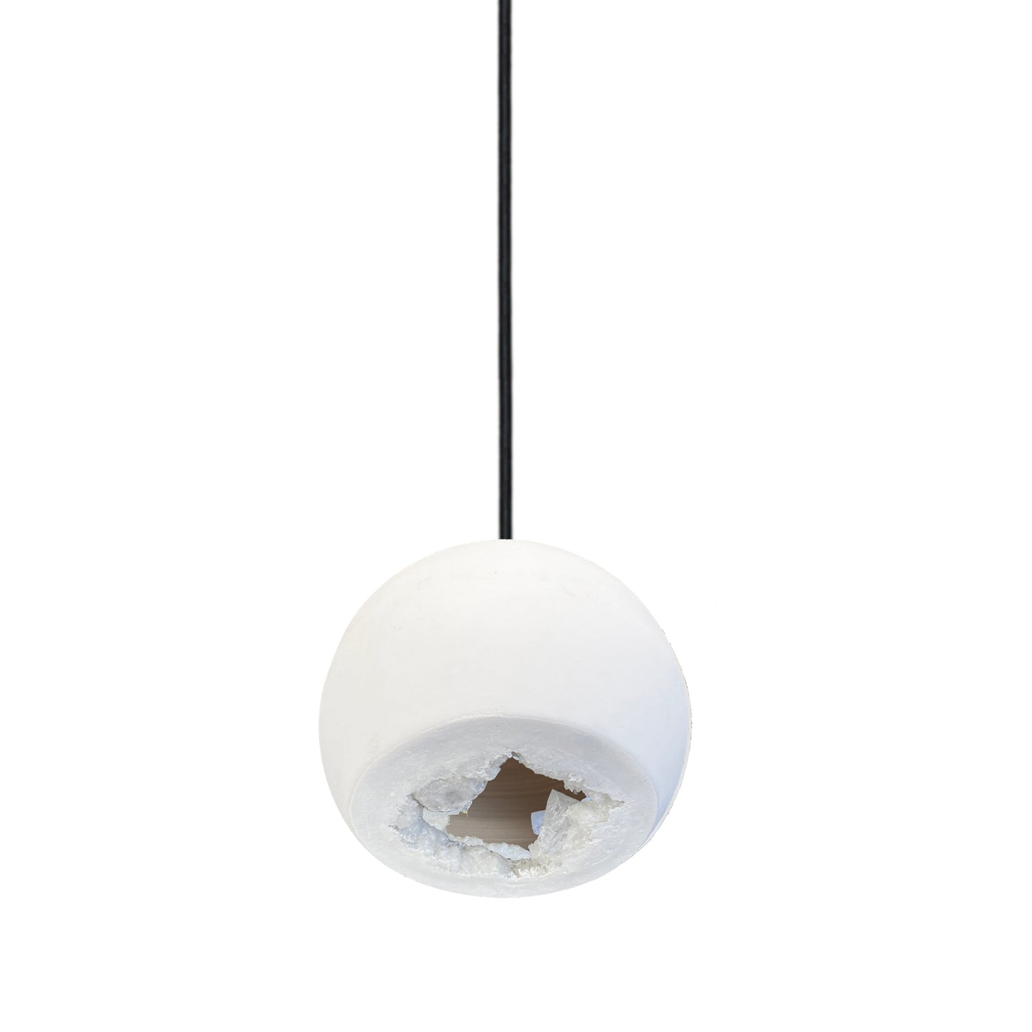 5&quot; Matte White Geode Crystal Pendant Light- Black Cord Hammers and Heels