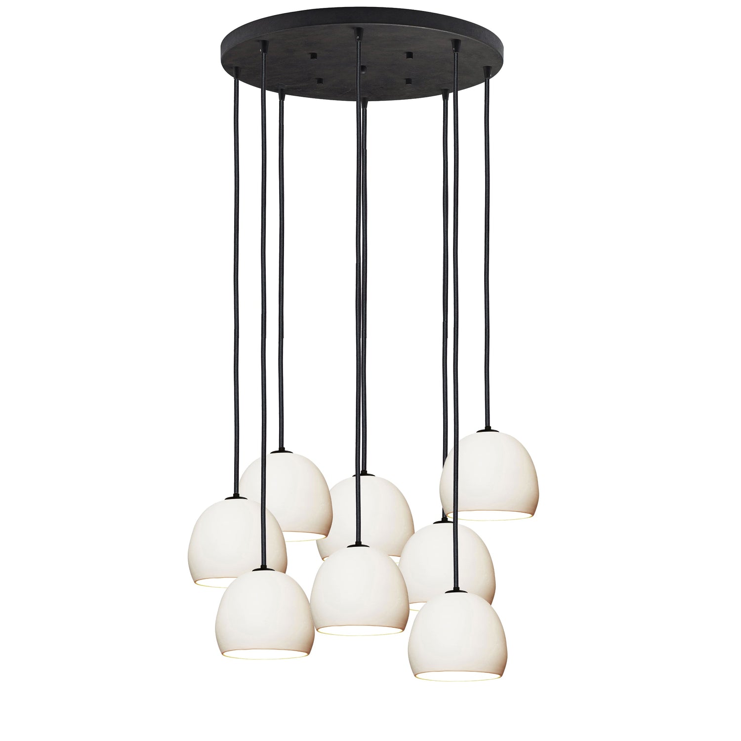 5&quot; Matte White Porcelain Staggered Chandelier- Black Cord Hammers and Heels