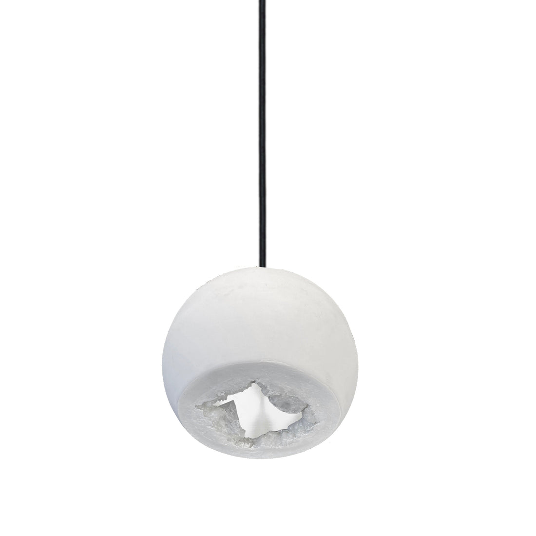 5&quot; Matte White &amp; Silver Geode Crystal Pendant Light- Black Cord Hammers and Heels