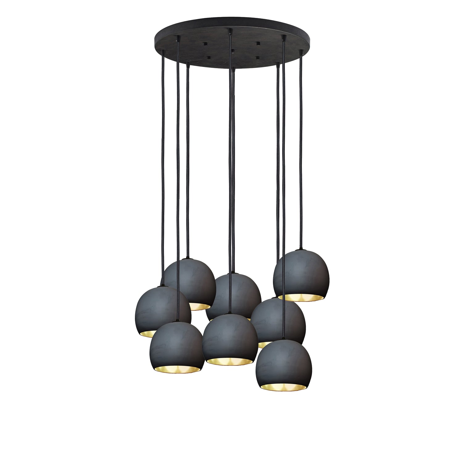 5&quot; Mini Black Clay &amp; Brass Leaf Stagger 8 Light Chandelier