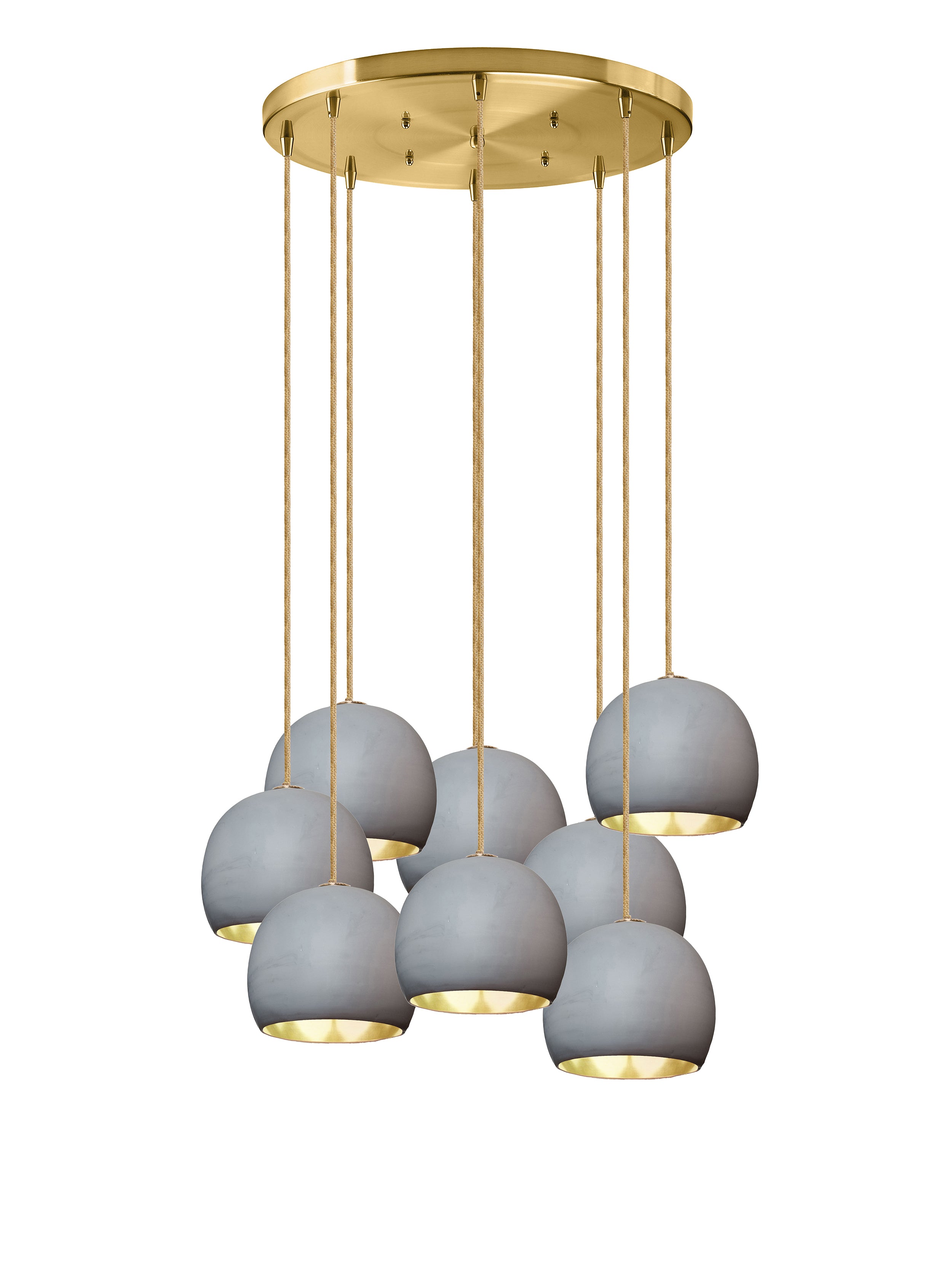 5&quot; Mini Grey Clay &amp; Brass Leaf Stagger 8 Light Chandelier