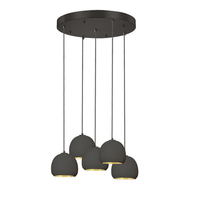 5&quot; Mini Black Clay &amp; Brass Leaf Stagger 5 Light Chandelier