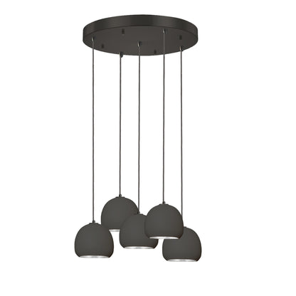 5&quot; Mini Black Clay &amp; Silver Leaf Stagger 5 Light Chandelier
