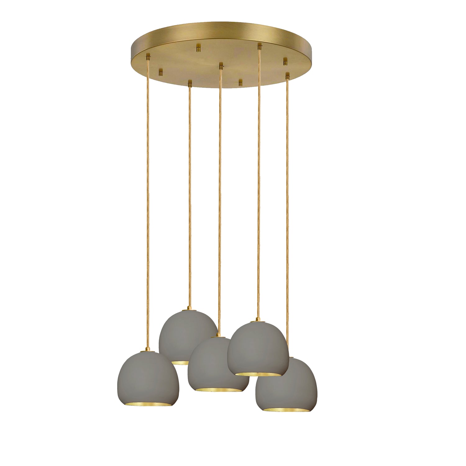 5&quot; Mini Grey Clay &amp; Brass Leaf Stagger 5 Light Chandelier