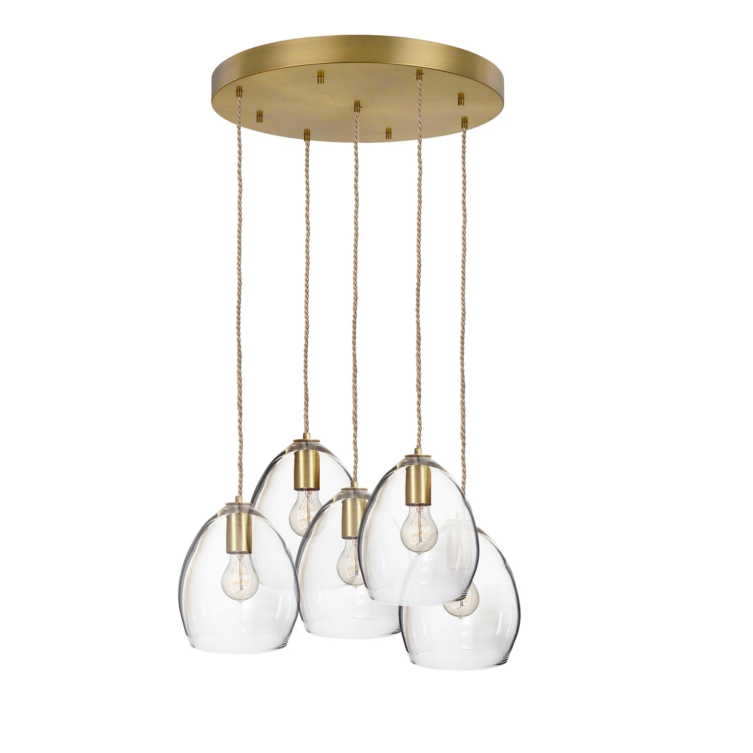 Clear Hand Blown Glass Orb 5 Light Stagger Chandelier