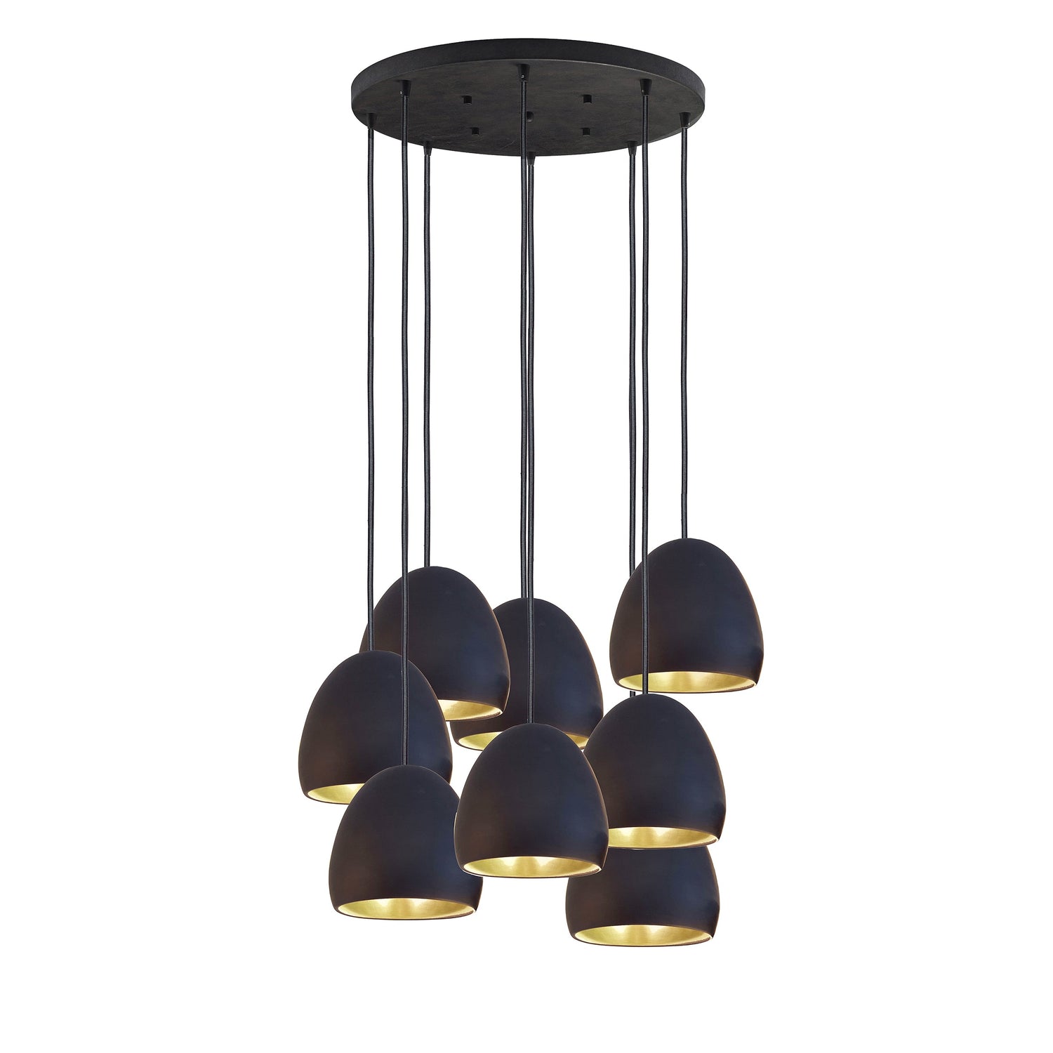 7&quot; Matte Black &amp; Brass Leaf Clay Multiple Stagger Pendant Chandelier Hammers and Heels