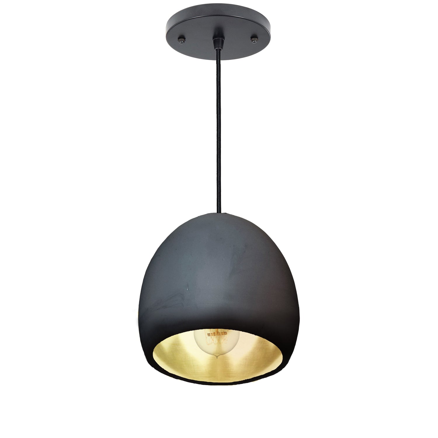 7&quot; Matte Black &amp; Brass Leaf Clay Pendant Light Hammers and Heels