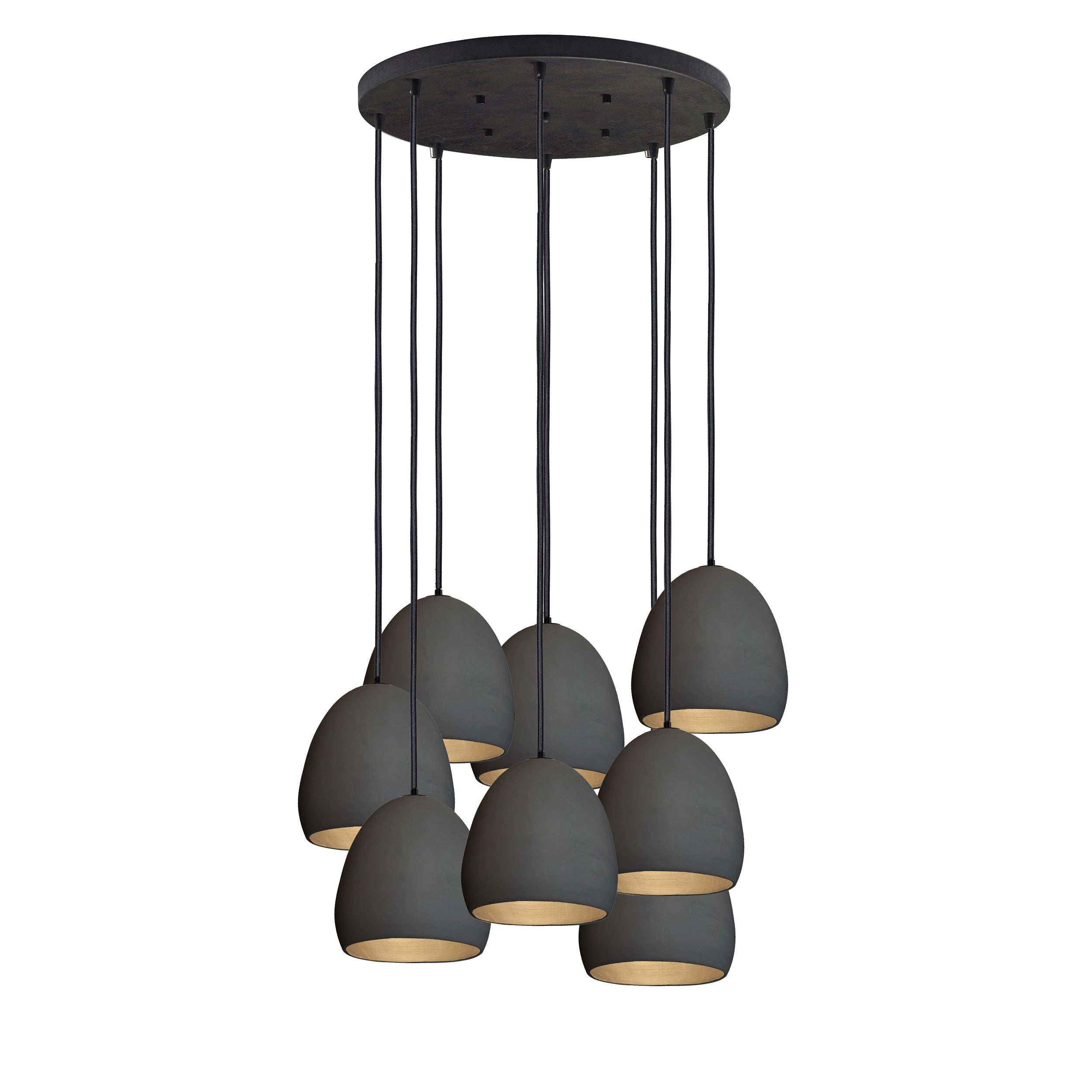 7&quot; Matte Black Porcelain Staggered Chandelier- Black Cord Hammers and Heels