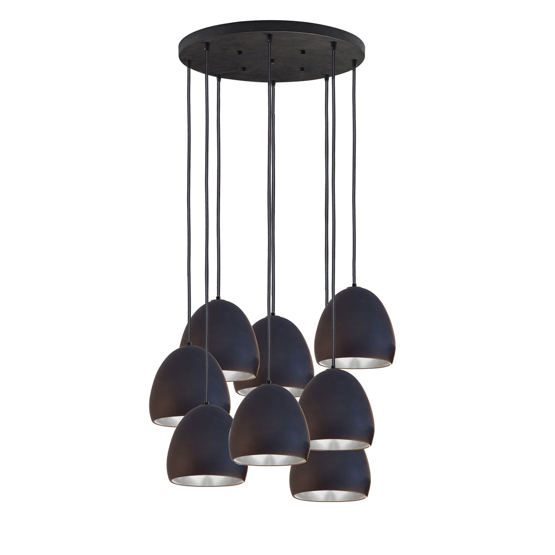 7&quot; Matte Black &amp; Silver Leaf Clay Multiple Stagger Pendant Chandelier Hammers and Heels